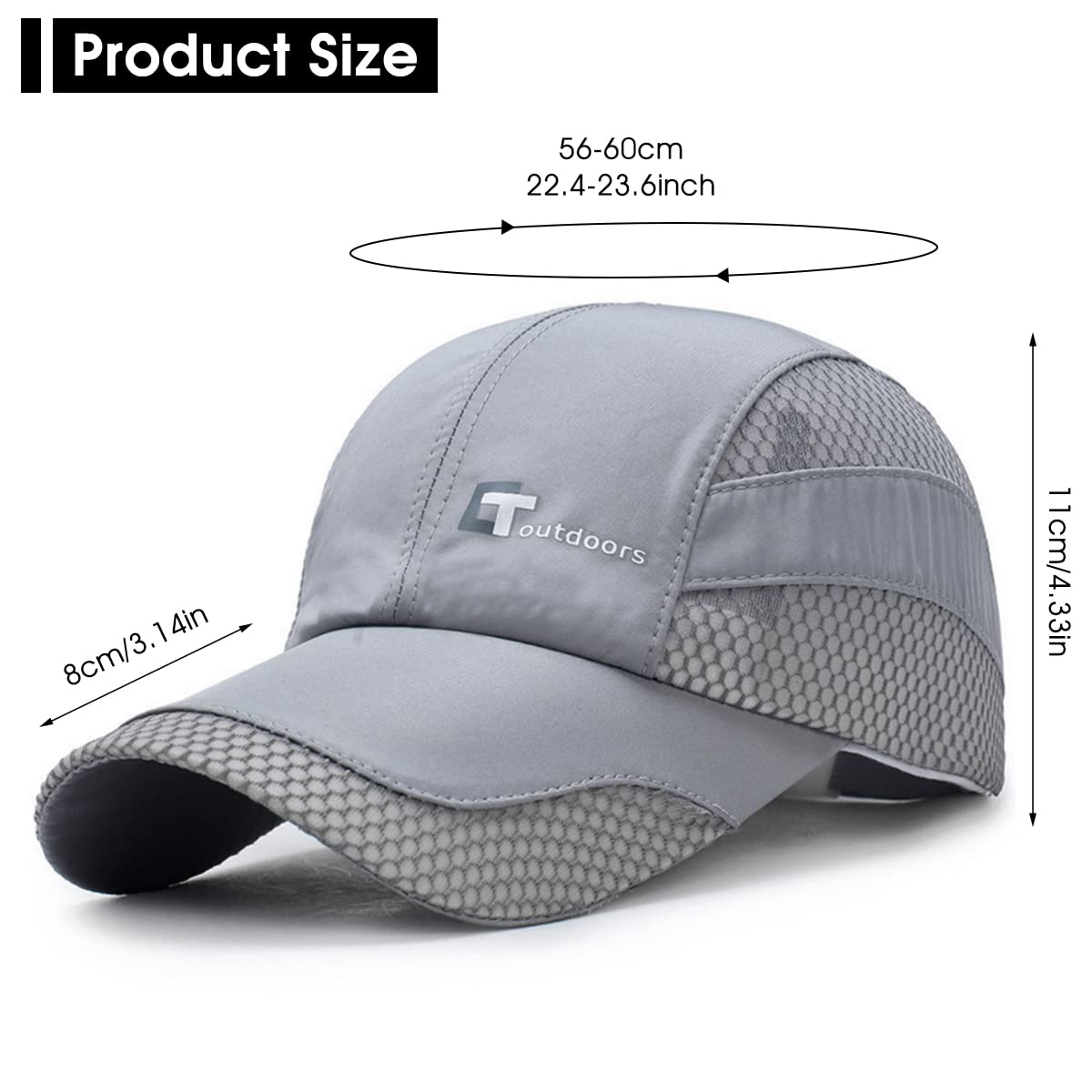 GUSTAVE Sports Caps for Men Summer Baseball Caps for Men Cap for Men Stylish Branded Stylish Cap for Shopping Fishing Outside Adjustable Buckle Closure(Grey)