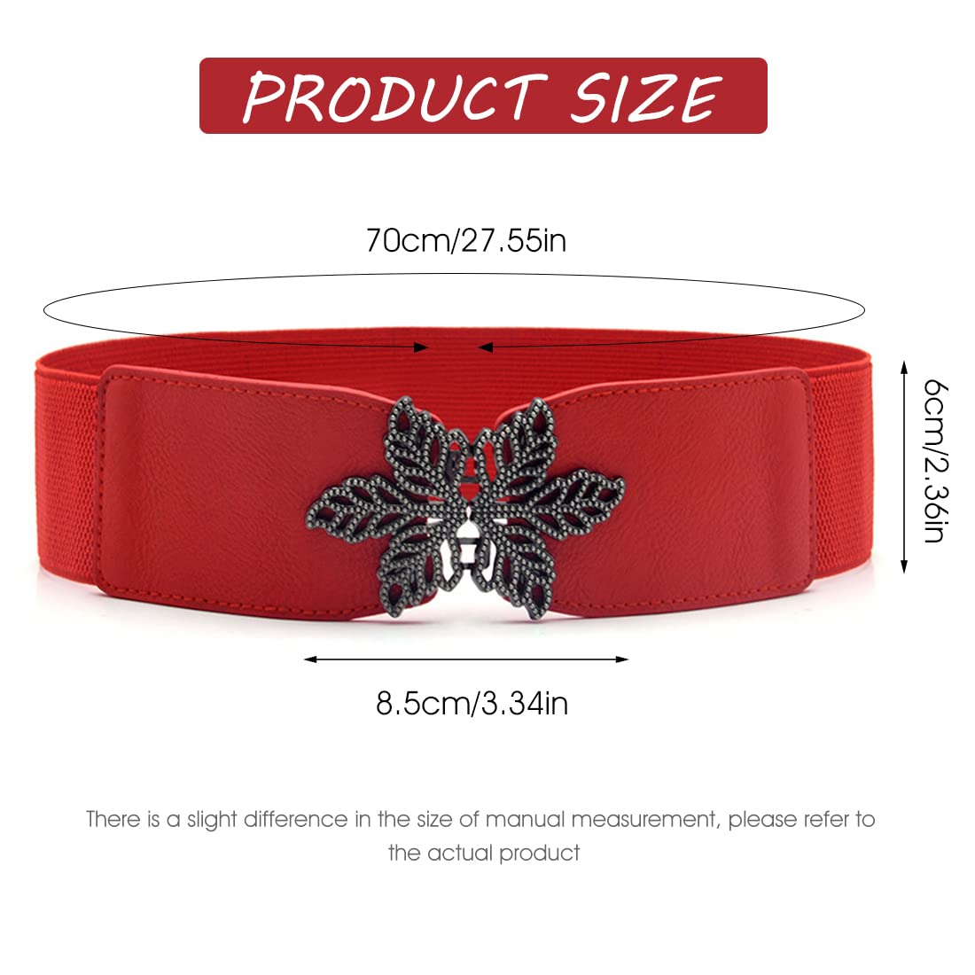 ZIBUYU Women's Faux Leather Belt Fashion Women Wide Elastic Belt For Dress Ladies Stretchy Belt Metal Interlocking Buckle (Red)