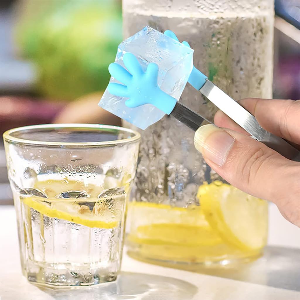 HASTHIP 3Pcs Small Kitchen Tongs 5.1'' Stainless Steel Creative Color Silicone Palm Food Tongs Dessert Pastries Tongs Ice Cube Tongs Sushi Tongs Kids Food Tongs Party Supplies