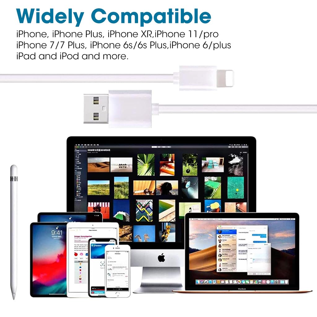 Verilux 2 in 1 Cable for Apple Pencil, USB Charging Cable for iPad, Pencil, iPhone, 3.3ft Fast Charging Cable Compatible with IOS Pencil 1st Gen, iPhone & iPad Air