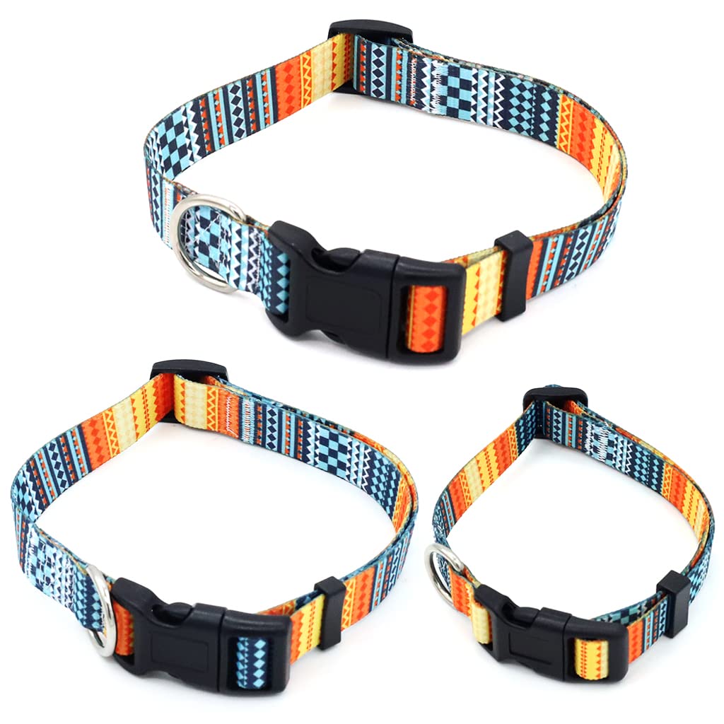 Qpets Bohemia Style Dog Collar with Patterns Adjustable 33-55cm Soft Comfy Pet Collars Dog Belt for Small Medium Large 15-30KG Dogs (Size:M)