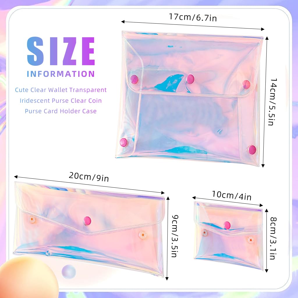 MAYCREATE 3 Pack Holographic Pouch Clear Makeup Bag Coin Purse Pencil Pouches, Iridescent Cosmetic Storage Bag Jewelry Accessories Organizer for Girls Women Kids - Snap Button, Mix Sizes