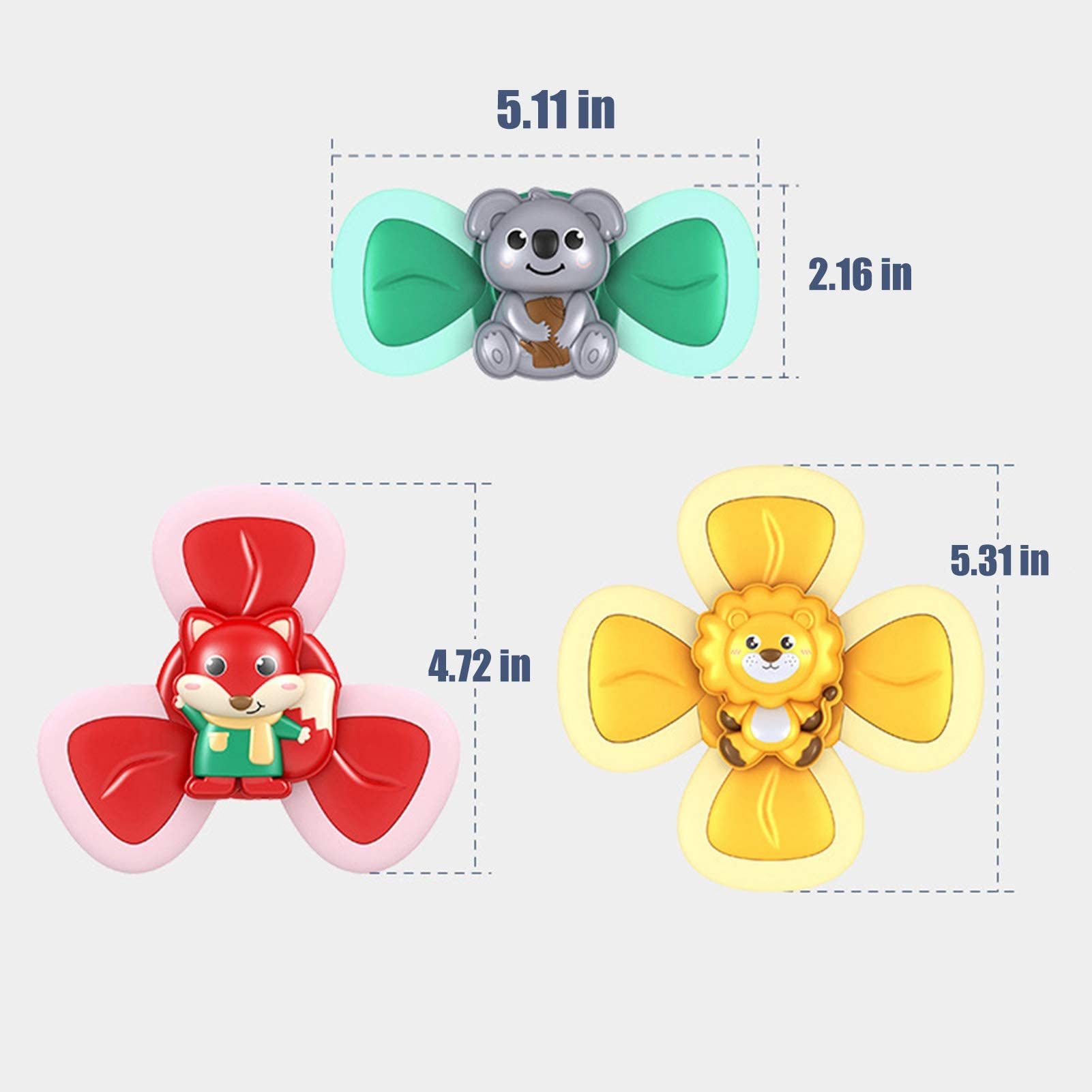 PATPAT 3 Pack Suction Cup Toys for Baby 6 - 24 Months Cartoon Pop It Top Toy Bath Toys Suction Cup Design for Baby Dining Chair Bathing, Travelling, Finger Toy Baby Distraction Toys