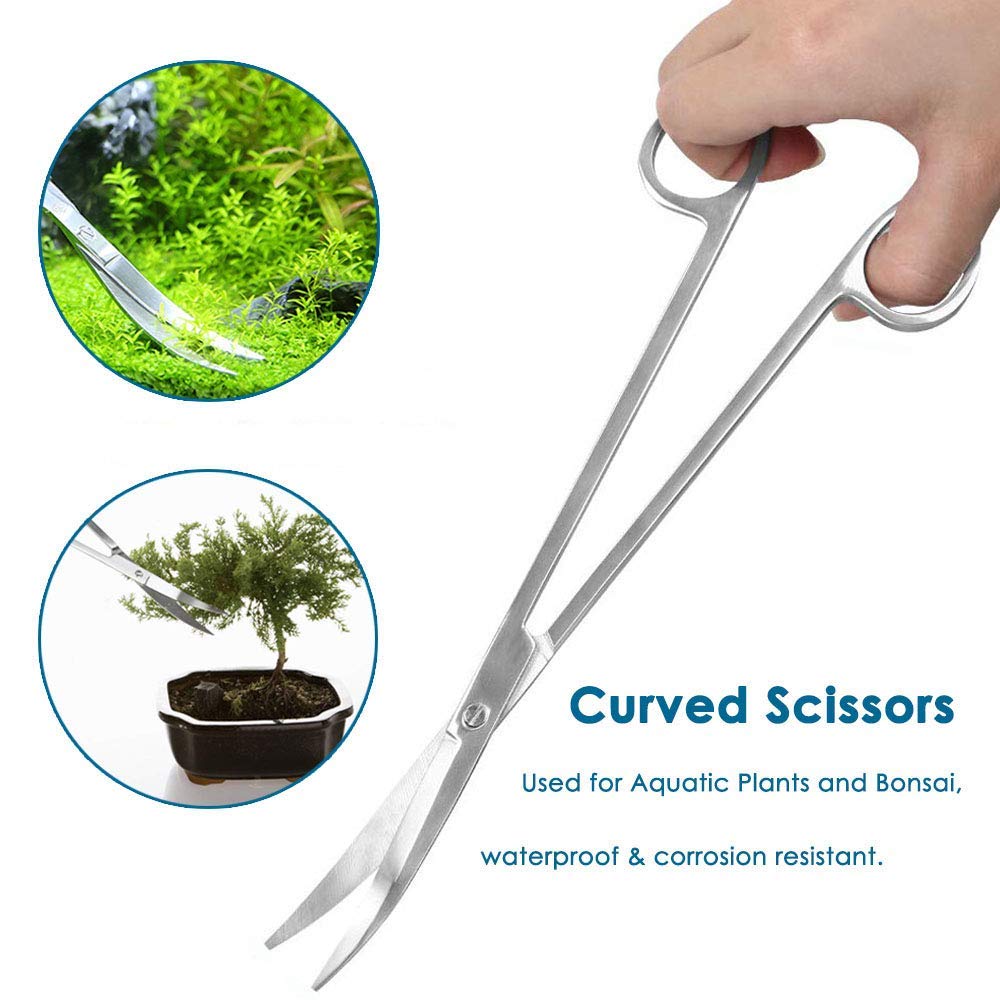 Qpets 5Pcs Aquarium Aquascaping Tools Kits, Long Stainless Steel Aquarium Plant Tool Aquarium Tweezers, Scissors, Spatula Tool Set, Bonsai Kit Algae Scrapers Aquarium Cleaning Kit for Fish Tank