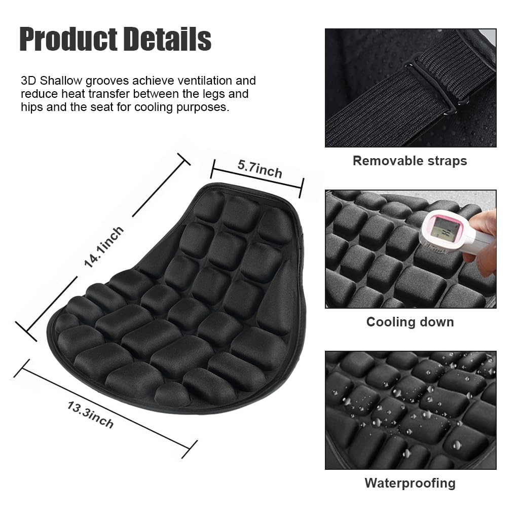 STHIRA Motorcycle Seat Cushion, 3D Pressure Relief Design Breathable Lycra Motorcycle Air Seat Pad Shock Absorption Comfortable Motorcycle Seat Cushion for Long Rides