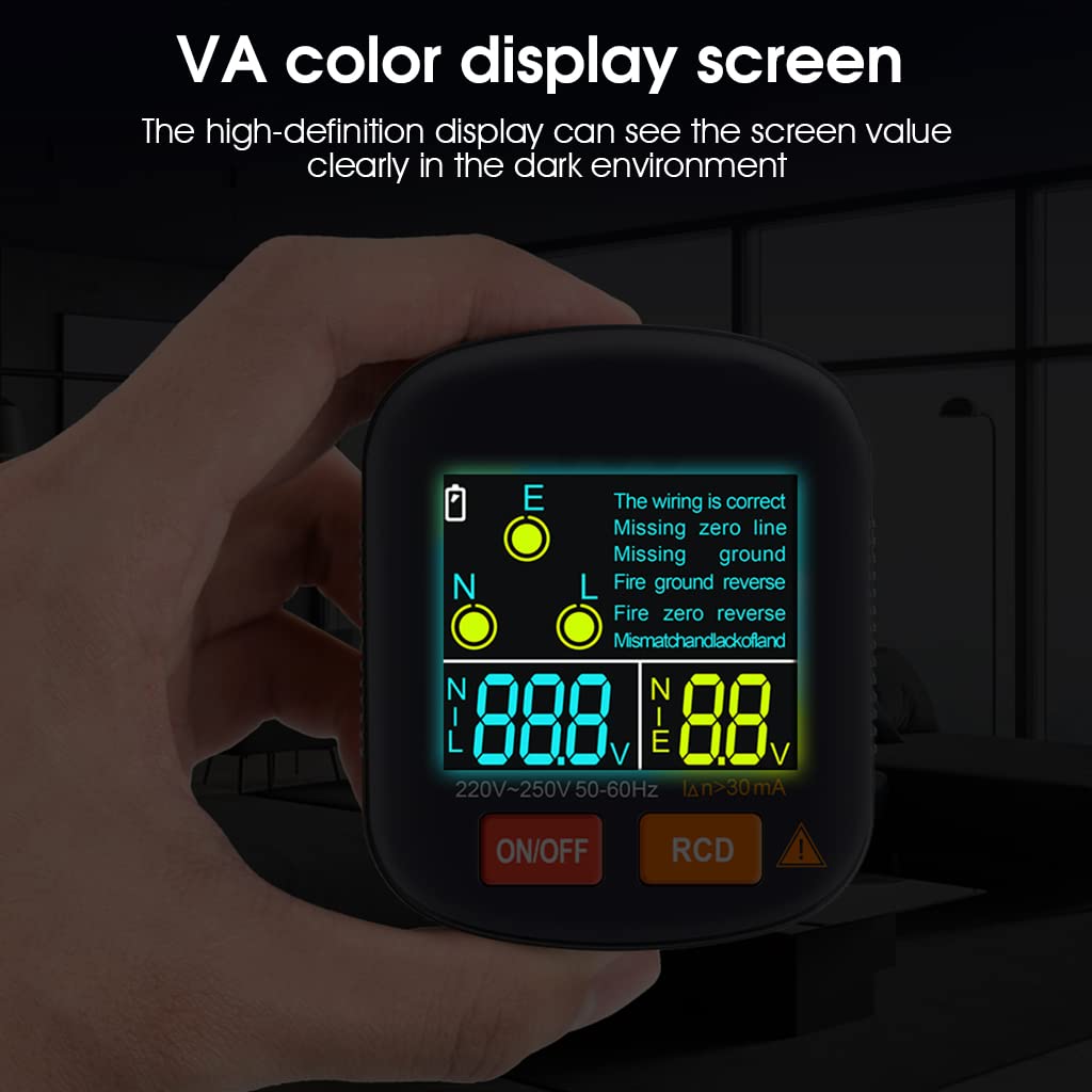 Serplex RCD Socket Tester, EU Plug Voltage Tester with Live Voltage and Leakage Voltage Display, Automatic Voltage and Leakage Check Battery Powered Wall Plug for Neutral Line Wire