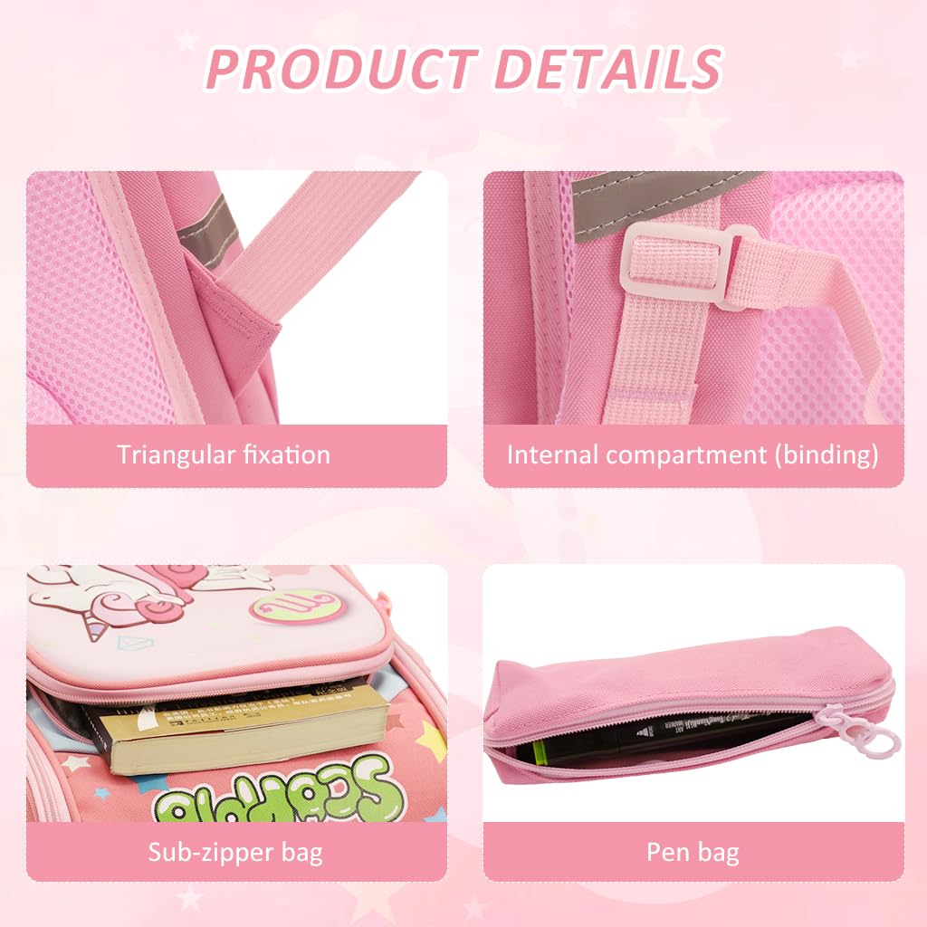PALAY School Backpack for Girls, Unicorn Cartoon School Backpack Girls Backpack for School, Travel, Camping, Burden-relief School Backpack for Kids 6-12 Years Old