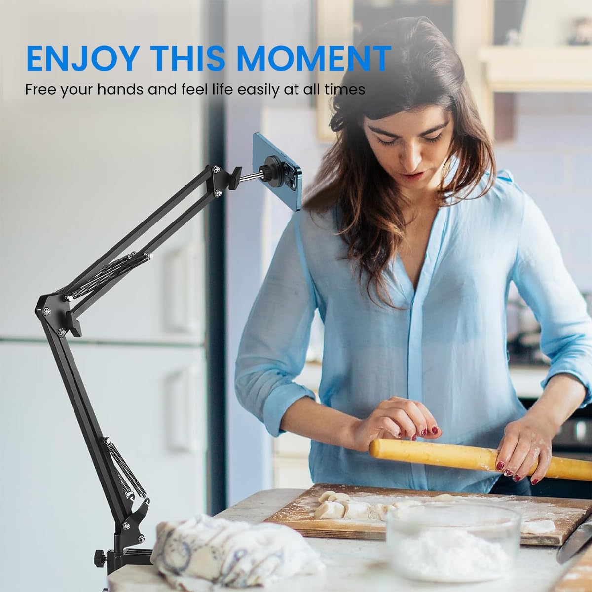 ZORBES Table Phone Holder Stand Strong Magnet Long Arm Phone Holder 360° Rotatable Phone Holder Screw Mounted Phone Holder for Table, Bed Metal Phone Holder Rack for Livestream, Facetime