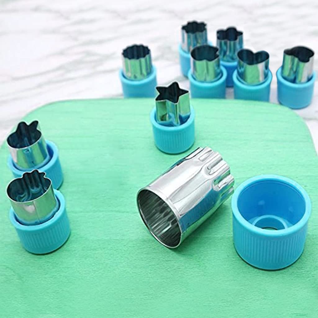 HASTHIP 10 Pcs Cookie Cutter Shapes Set, Stainless Steel Fruit Cutter Shapes Embossing Mold, Bread Sandwich Cutter for Kitchen, Baking Mold, Pastry Mold (Blue)
