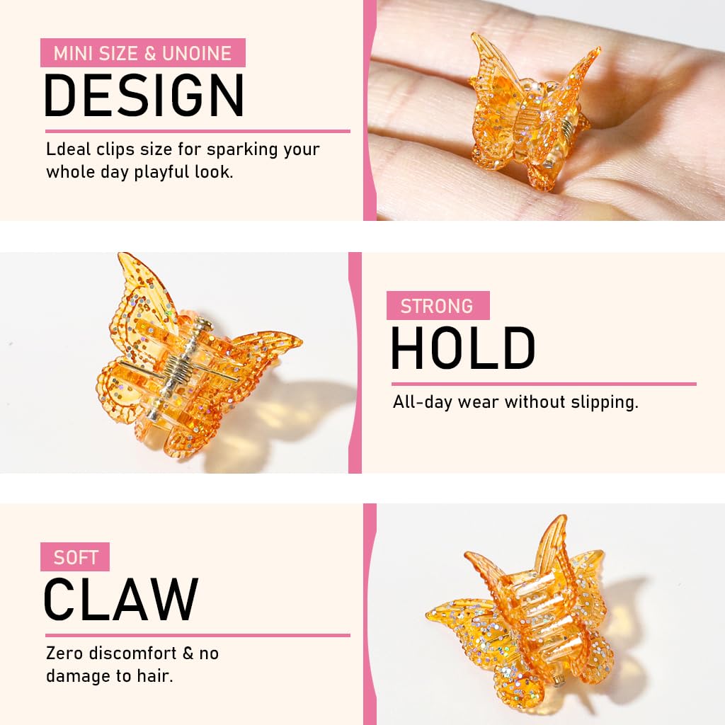 PALAY 50pcs Mini Butterfly Hair Claw Clips for Girls Shimmering Hair Clips 10 Colors Mini Butterfly Hair Claw Clips Hair Accessories for Girls Y2K Style Hair Accessories for Styling