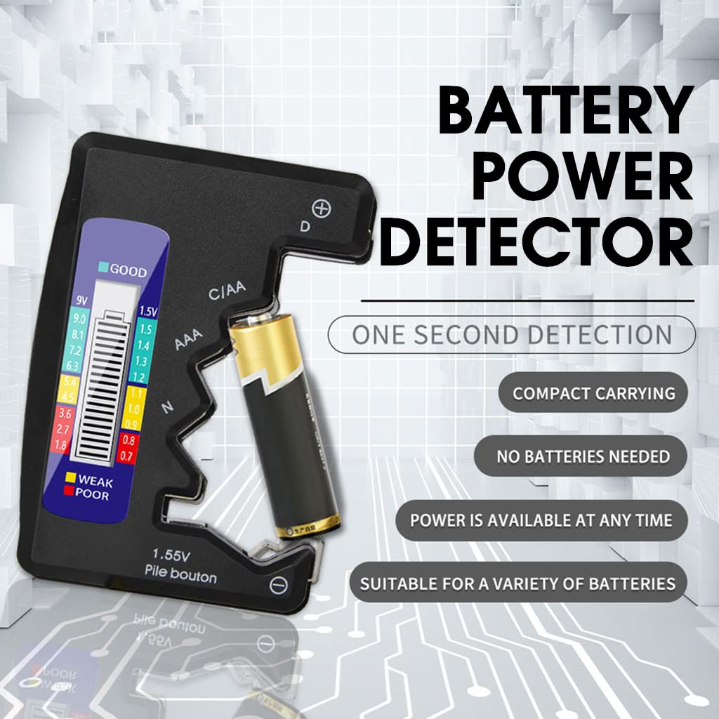 Serplex Battery Tester, Universal Digital Battery Checker For AAA / AA / 9V/ C / D / N / 1.5V Button Cell Battery, Small Accurate Cell Tester, Battery Power Checker (Not For Rechargable Battery)