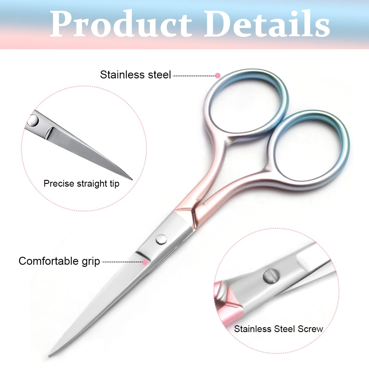 MAYCREATE Eyebrow Hair Grooming Scissors Stainless Steel Eyebrow Hair Trimmer Facial Hair Scissors 3.9 inches Mutifunctional Small Scissors for Facial Hair, Nose Hair, Moustache