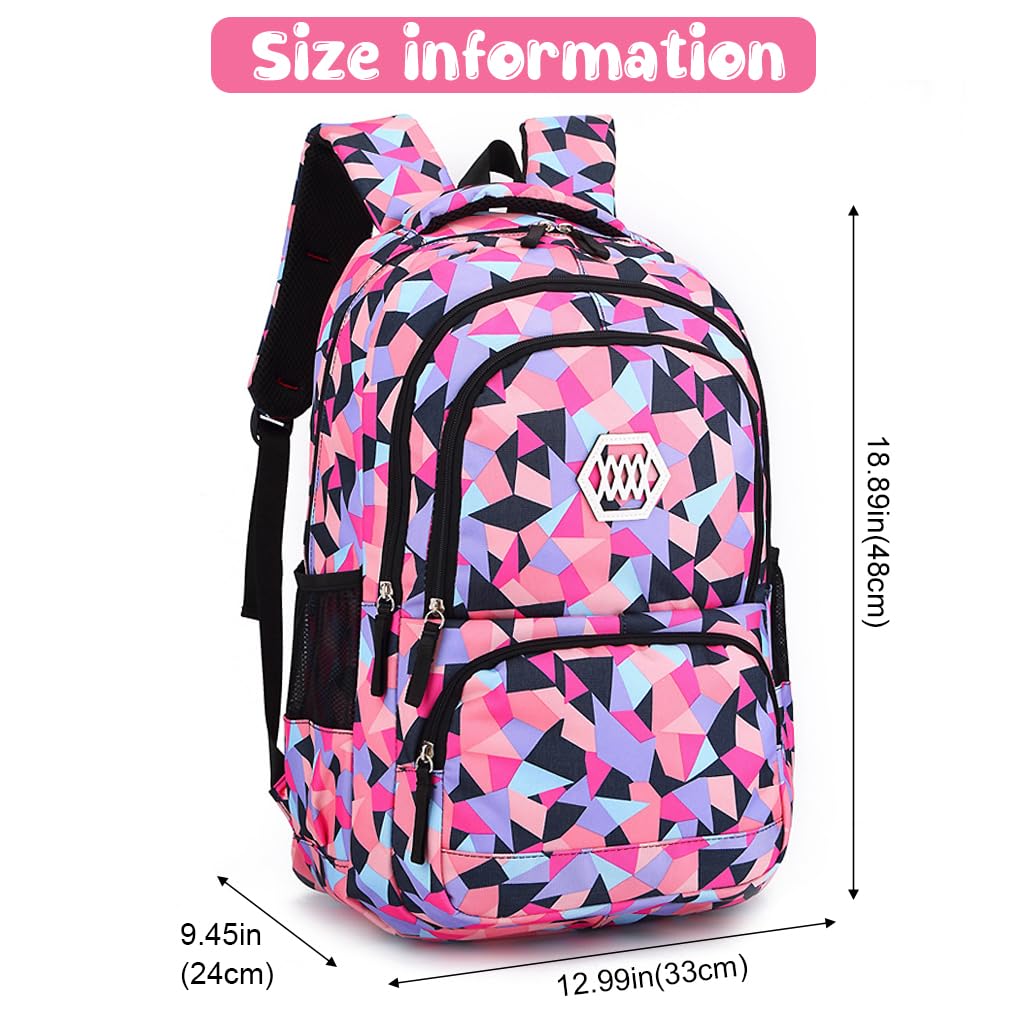 PALAY Fashion Backpack Student Shoulder Backpack Geometric Printed Travel Backpack Laptop Backpack Multi-pouches Large Capacity School Backpack