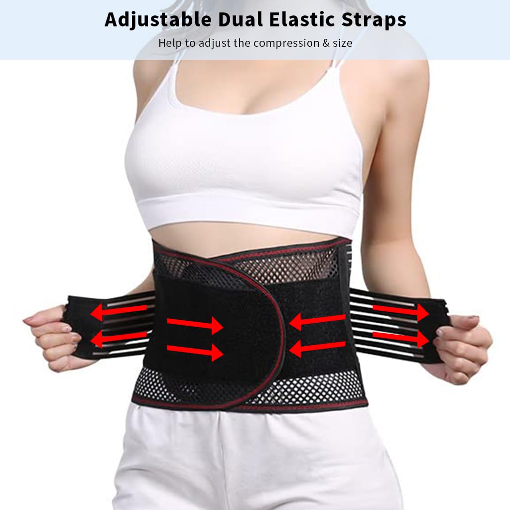 HANNEA Lumbar Support Belt Breathable Mesh Lumbar Support Belt with Stainless Steel Bar Back Support for Pain Relief, Prevent Strains Adjustable Lumbar Support Belt for Men Women, Size M, 29-35''