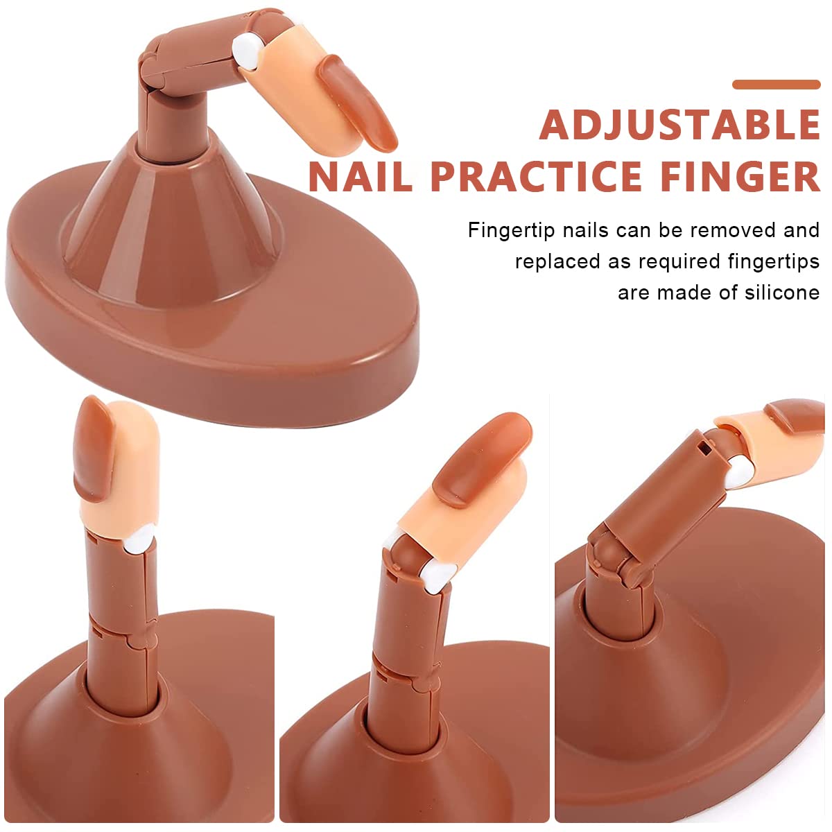 MAYCREATE Nail Art Practice Fake Finger Model for Acrylic Nails Includes 3 Action Finger Models, 1 Finger Model Base, Pack of Fake Finger Nails, Plastic Fake Finger Model