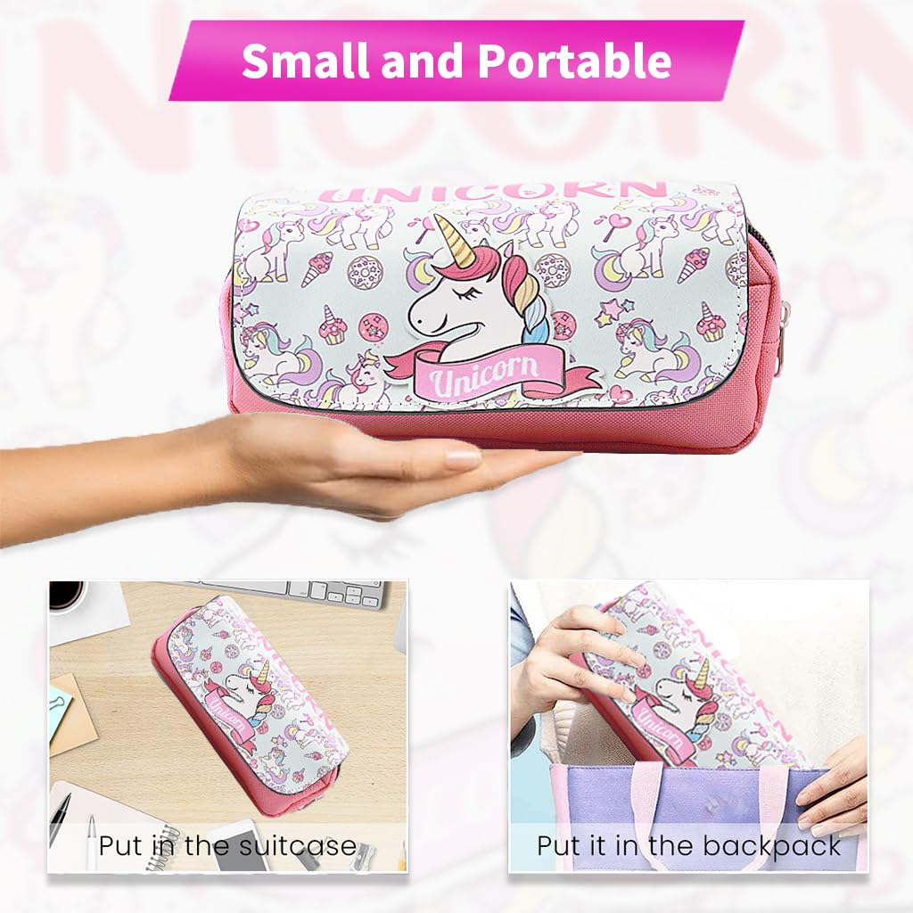 FANCYKU Unicorn Pencil Case - Unicorn Stationery Organizer with Large Capacity, Dual Layer Design and Fun Cartoon Print - Gift for Kids, and Students - Ideal for School, Office, or Travel