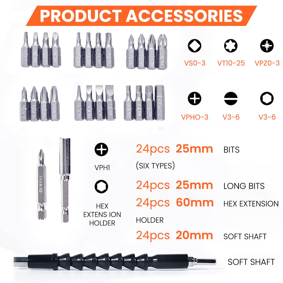 Verilux Handheld Electric Screwdriver Kit - 4V Cordless Electric Screwdriver, LED Work Light, 26 pieces Screwdriver Bits, Screw Adapter, Tool Case, USB C Cable, Power Screwdriver(Grey)