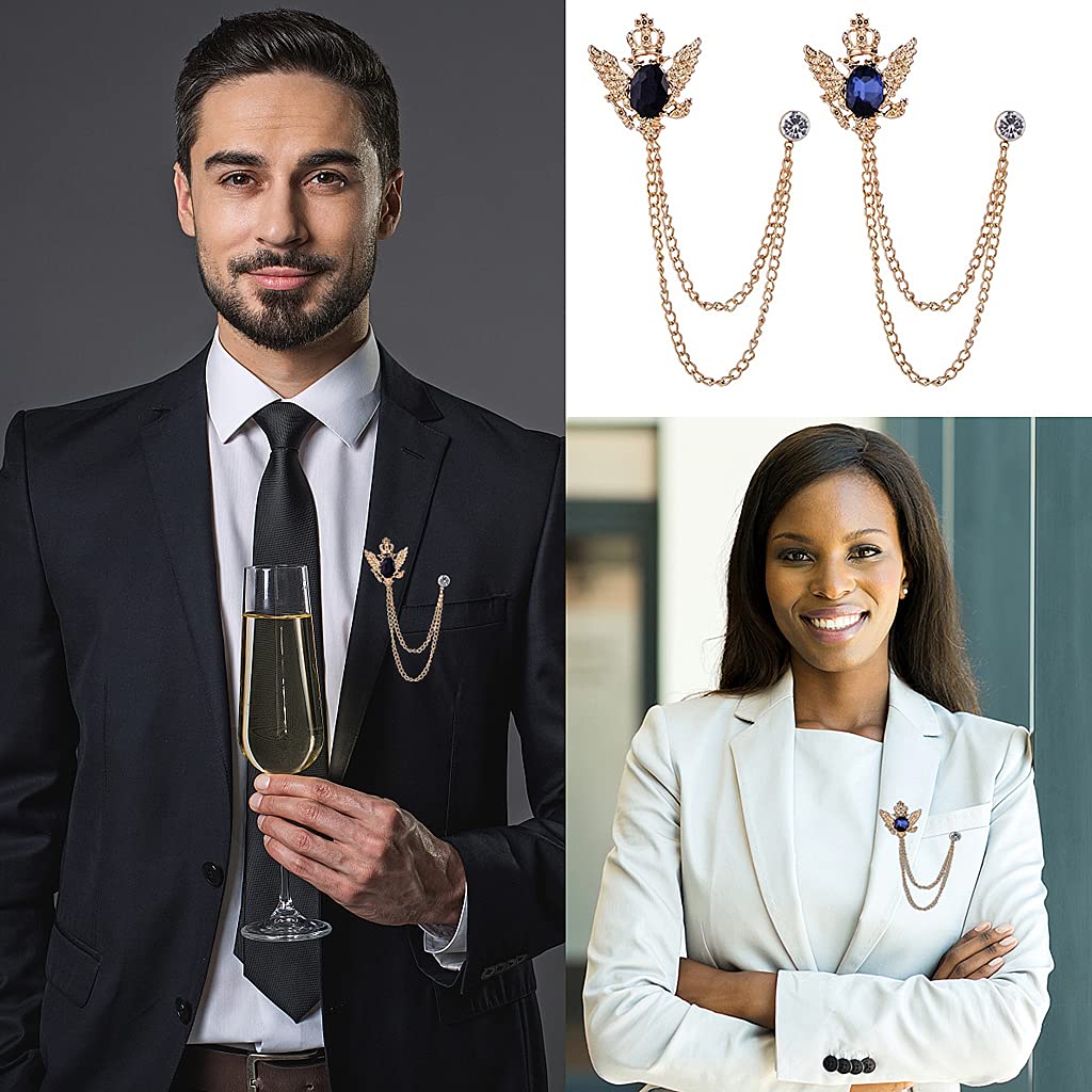 SANNIDHI (2 piece) Men's Royal Crown Brooch with Golden Chain , for Men's Suit Pin BadgeTuxedo Tie Hat Scarf-Unisex