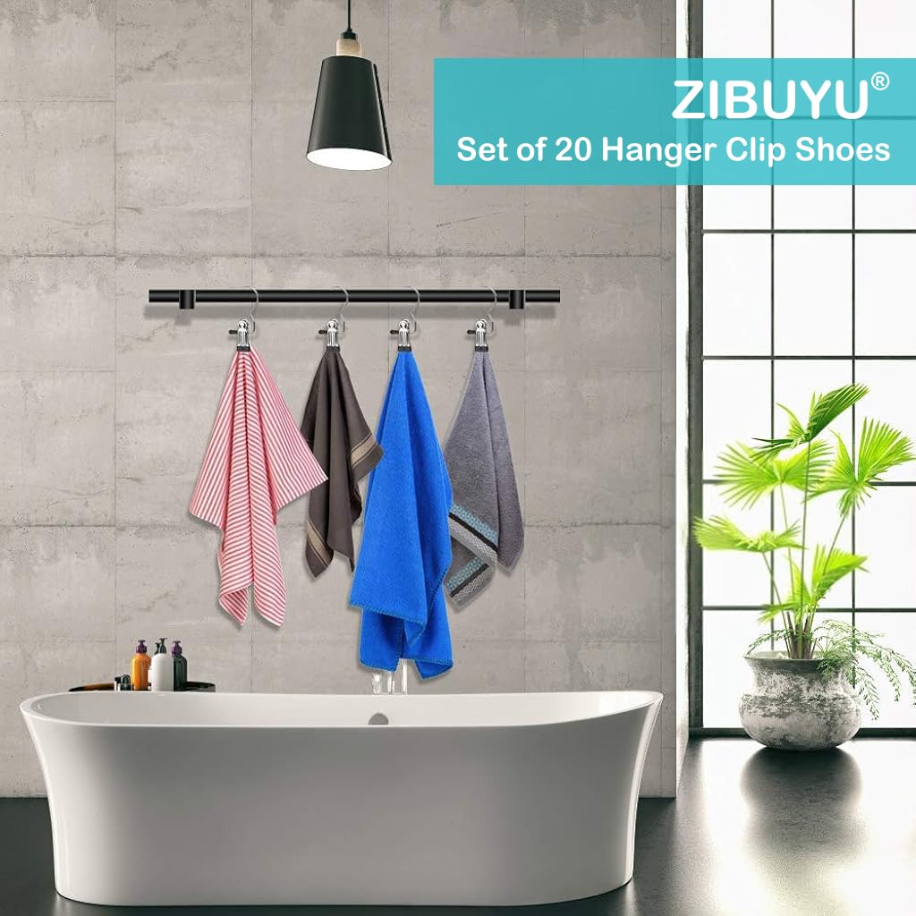 ZIBUYU 20Pcs Laundry Hooks, Clips for Clothes, Clothes Clip Hangers No-Trace Rubberized Clamps Clothes Clips with Hooks Clip Hooks Hangers for Towels, Socks, Baby Clothes