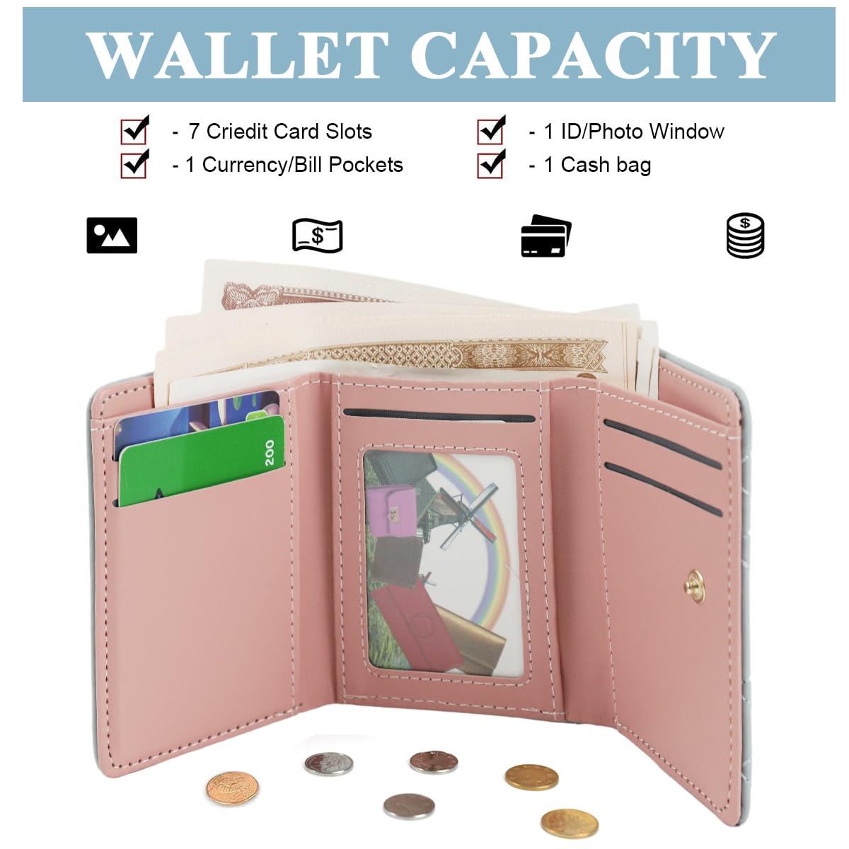 PALAY Small Wallets for Women Girls Fashion PU Leather Card Coin Small Clutch Wallet for Girls Birthday Gift, Blue