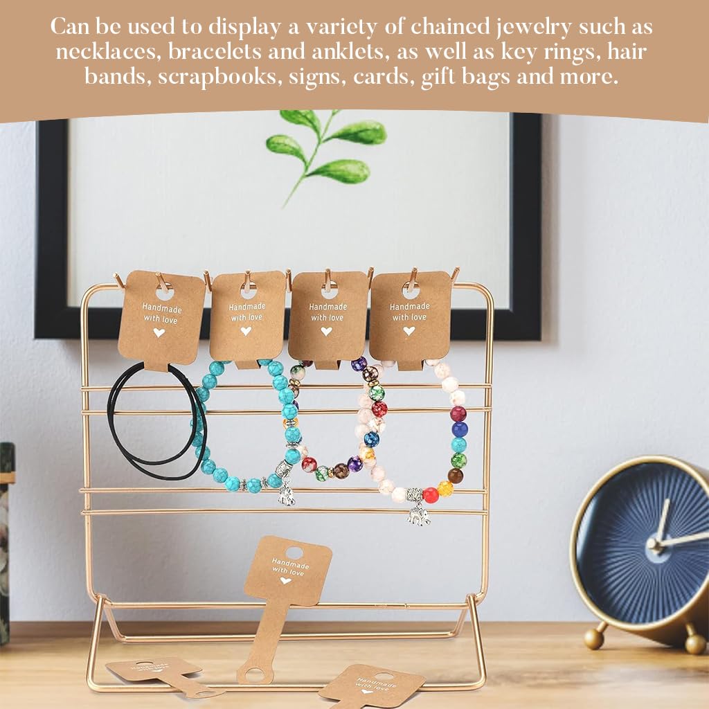 SANNIDHI 200Pcs Jewelry Display Holder Jewelry Display Paper Holders Self Adhesive Jewelry Holder with Hanging Holes, Handmade DIY Business Packing Supplies for Bracelets, Earrings