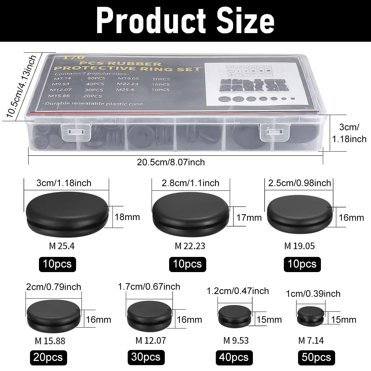 Serplex 170Pcs Cable Protection Rubber Rings 7 Sizes Rubber Ring Cord Organizer Cord Protector Rings with Box
