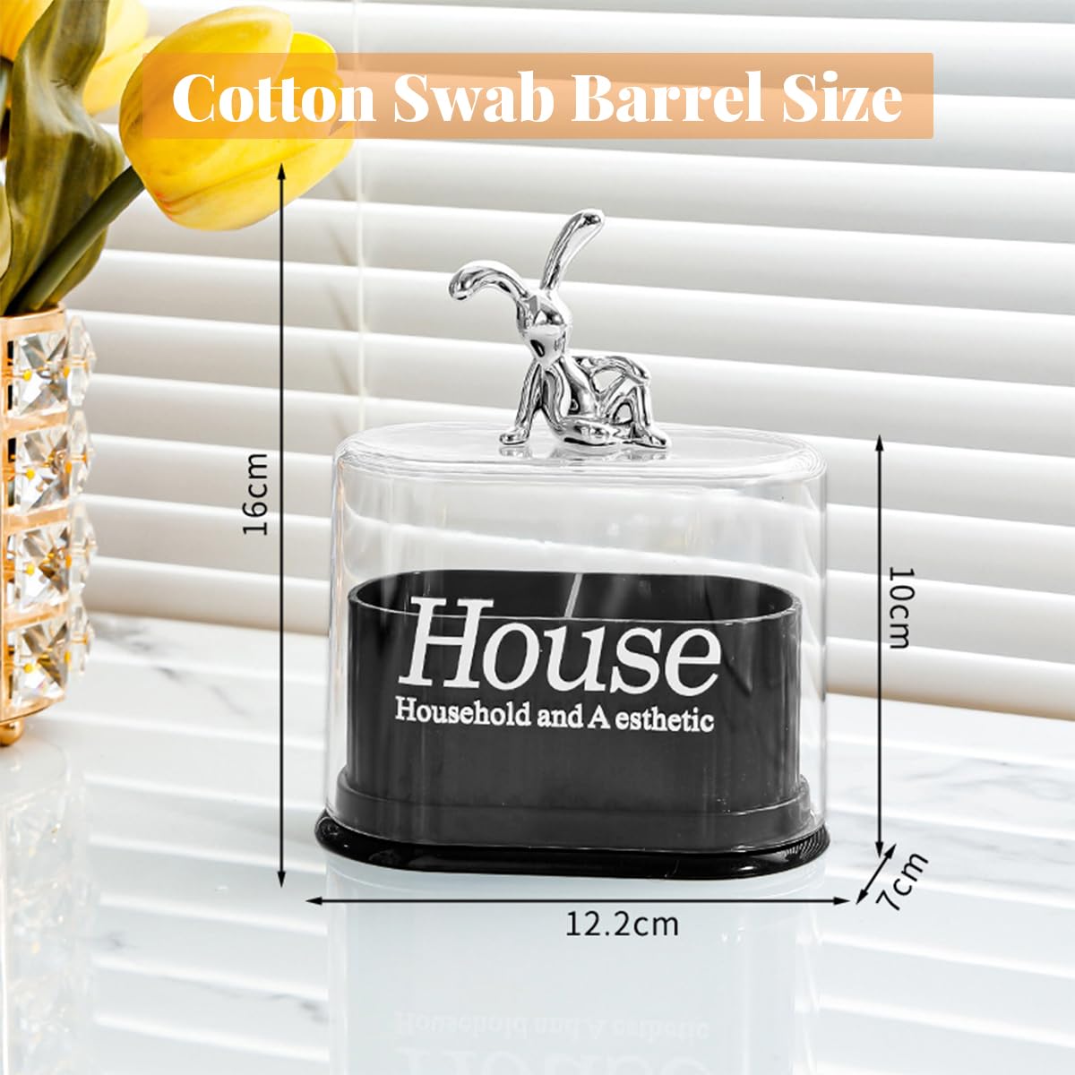 MAYCREATE Cotton Swab Holder, 2 Grids Cotton Ball Box with Lid, Cosmetic Storage Case for Cotton Ball, Cotton Swabs, Floss, Makeup Pads