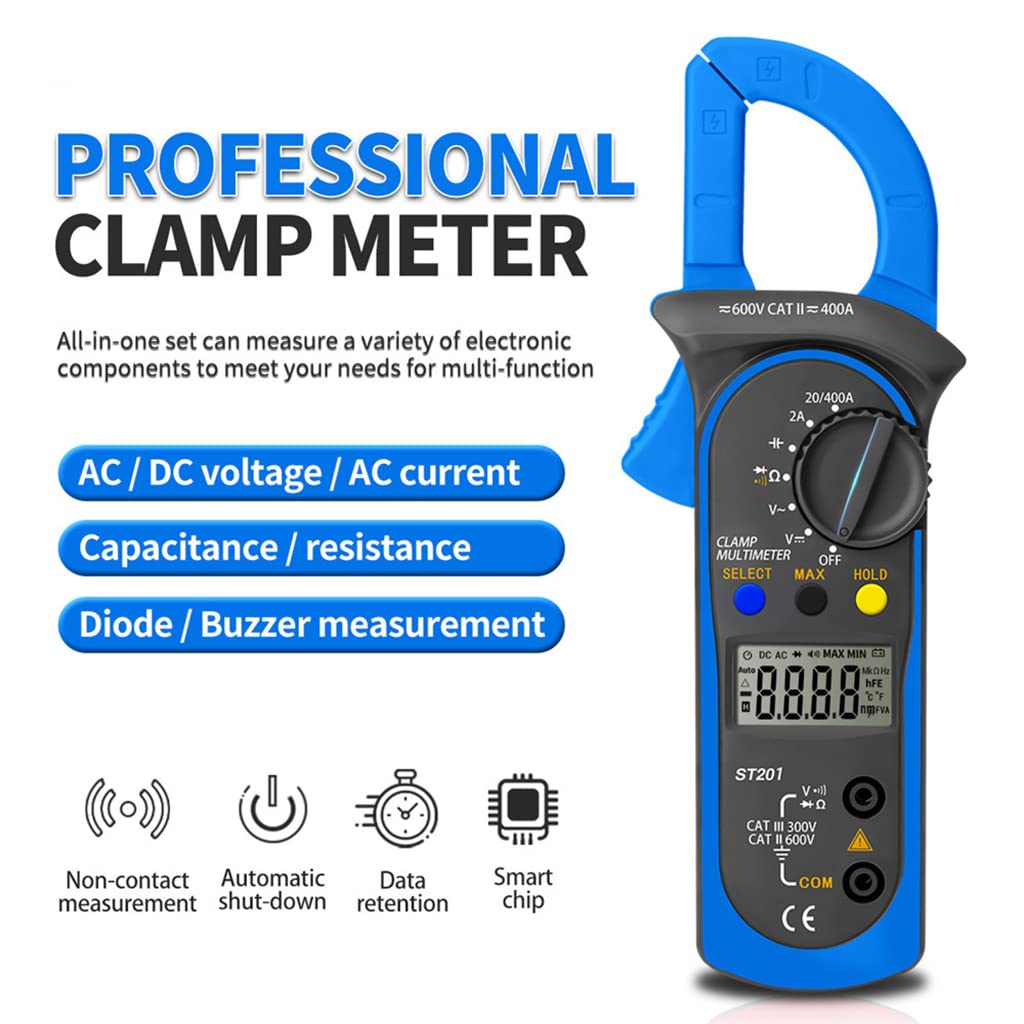 Supvox ST201 Clamp Multimeter and Smart Digital Multimeter with Test Leads & Zip Bag, Resistance Ohm Transistor Testers AC Current Voltage Frequency Resistance Capacitance Diode Tester