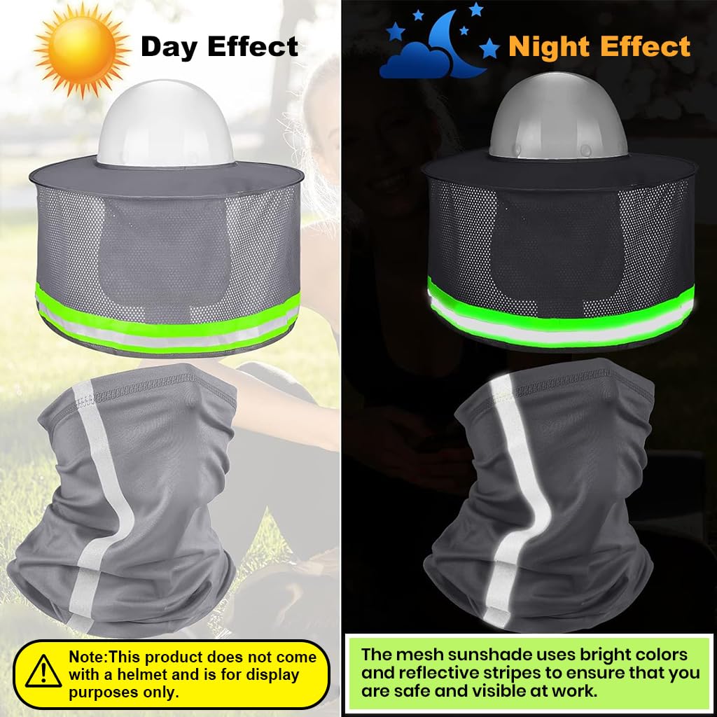 Serplex Sun Hat Brim for Safety Work Helmet Removable Sun Hat Brim with Neck Gaiter Face Mask Safety Reflective Sun Hat Brim for Construction Safety Helmet with Mesh Neck Flap