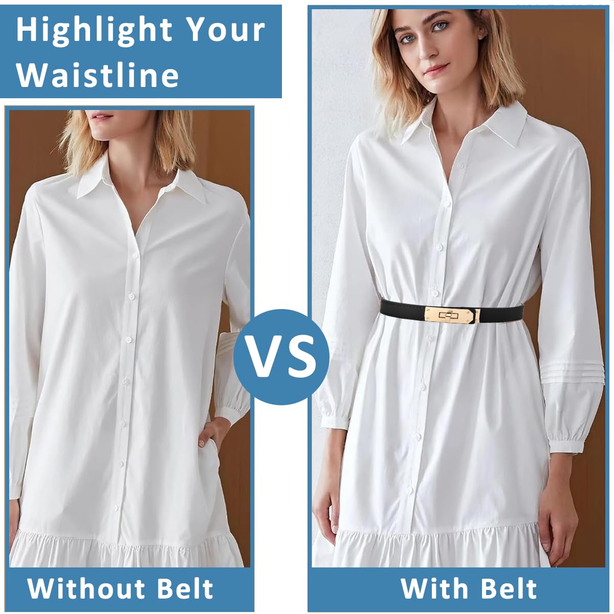 PALAY Waist Belt for Women Waist Band Slim Waist Belt PU Leather Waist Belt Dress Chain Belt Stylish Fashion Wardrobe Belt Accessories for Blazer, Suit, Dress, Gown (80-100cm)