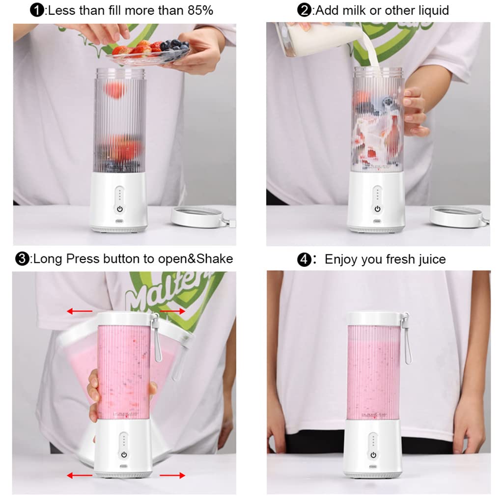 HASTHIP Portable Juicer Blender, 4000mAh USB Rechargeable Electric Juicer for Camp, Picnic and Travel, Fresh Juicer Cup with Stronger Motor, Household Fruit Mixer for Shakes & Juice, 450ML (White)