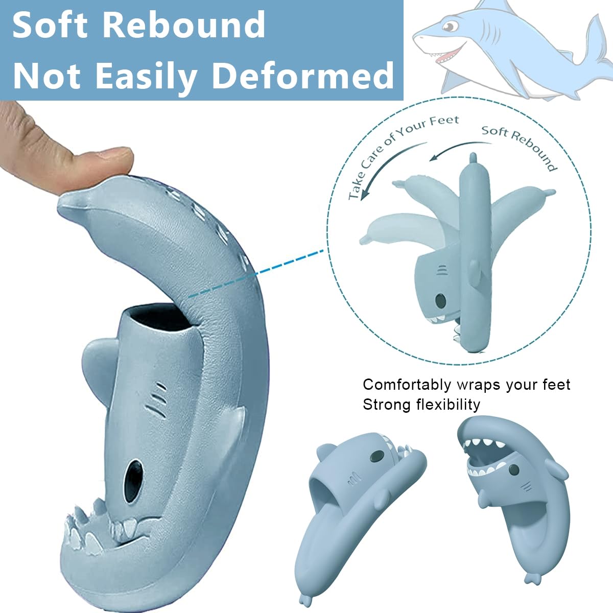 GUSTAVE Cartoon Shark Slippers for Women Cute EVC Anti-slip Slippers for Men Novelty Couple Slipper with Cushioned Thick Sole for Home, Bathroom, Beach, Pool (UK 9-10)