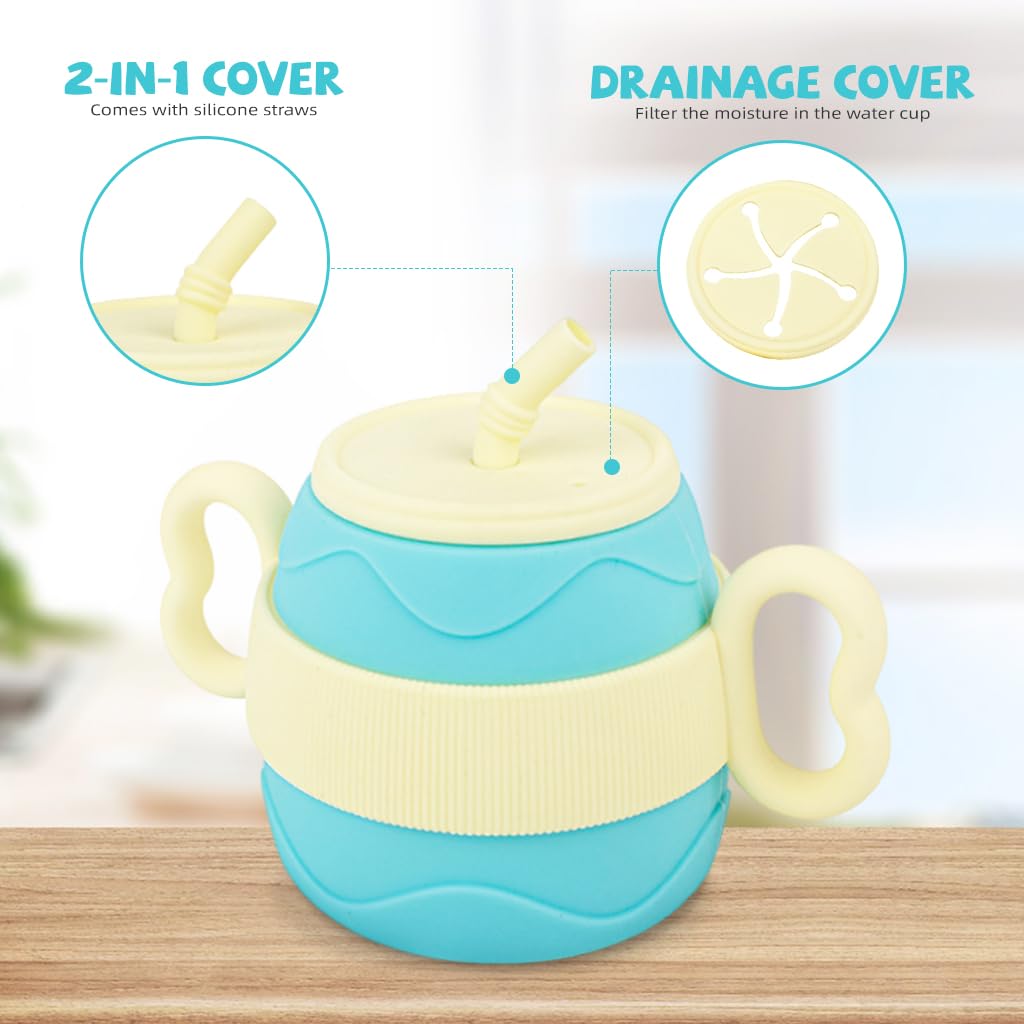 SNOWIE SOFT Silicone Cup for Baby 200ml Portable Silicone Training Cup with Ears Baby Cup with 2 Lids, Soft Silicone Straw Bottle for Kids, BPA-Free, Spill Proof Non-Slip Sippy Cup for Toddlers