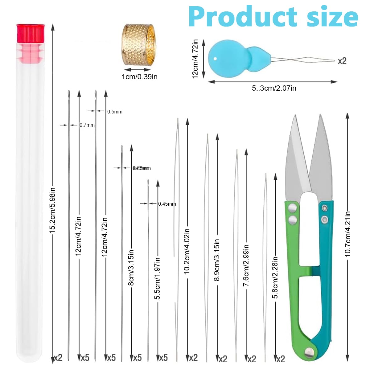 HASTHIP 28Pcs Beading Needles Set, 20 Pcs Long Straight Beading Thread Needles and 8 Pcs Big Eye Beading Needles with Needle Bottle, Thimble, Needle Threaders for Bracelets and Jewelry Making