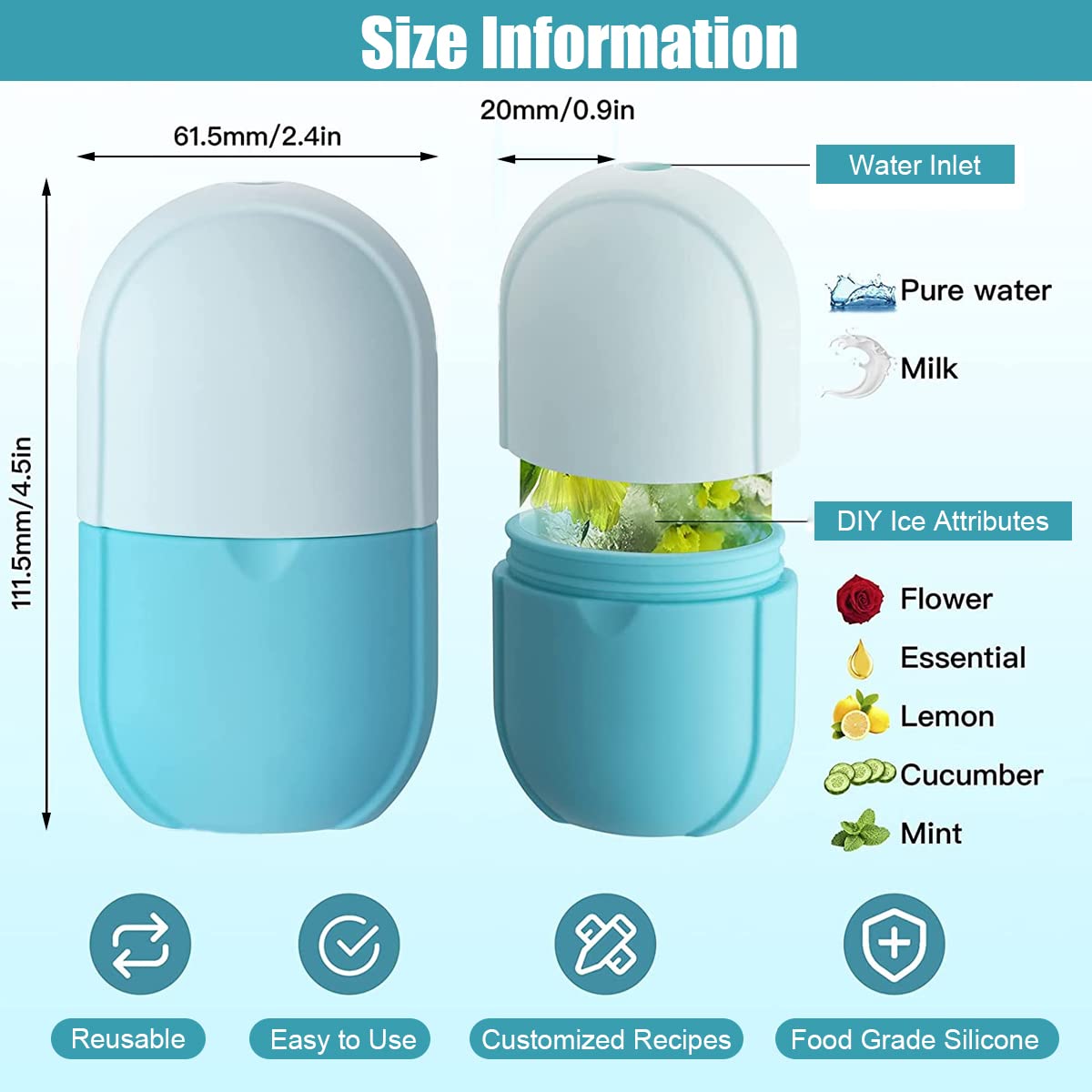 ZIBUYU Ice Face Roller for Swelling, Skincare Gift, Reusable Silicone Ice Facial Roller, Ice Bag Alternativefor Eliminate Edema,Ice Cube Moldfor Women, Calm Skin & Shrink Pore