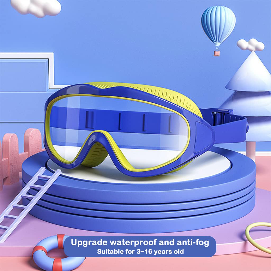 Proberos Big Frame Swimming Goggles Leakproof Swimming Goggles for Children Kids Swim Goggles with Anti Fog and UV Protection for Boys Girls for Age 2-16(Blue)