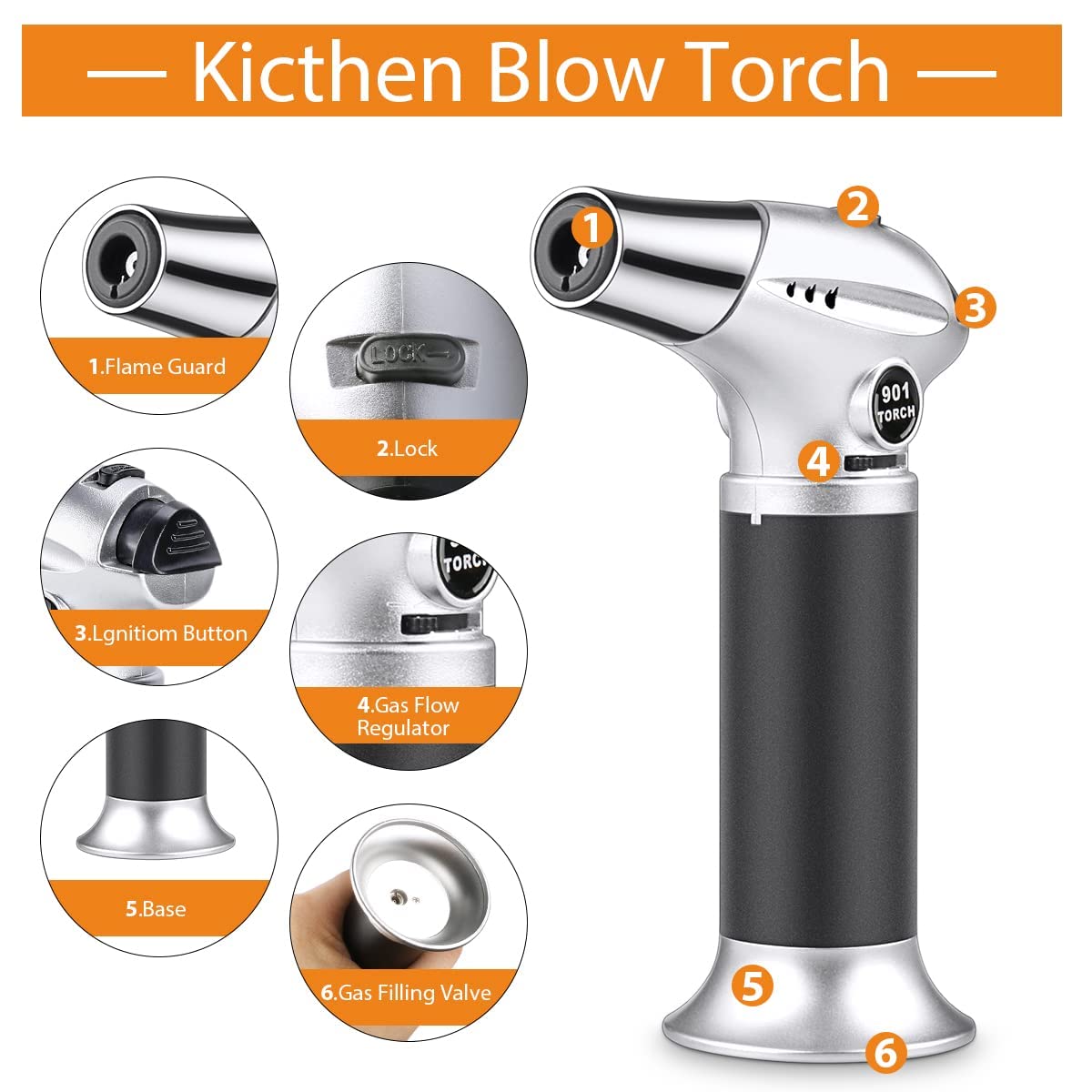 HASTHIP Blow Torch, Adjustable Flame Auto Ignition Flamethrower, Butane Gas Torch Lighter, Blow Torch for Cooking, BBQ, Baking, Brulee, Creme, DIY Soldering (Butane Gas Not Included)