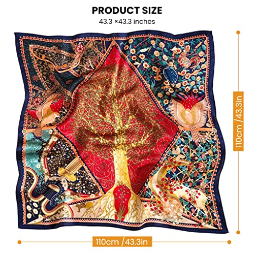 PALAY Satin Scarf for Women Square Silk Feeling Head Scarf Shawl Waps Comfy Polyester Hair Wrapping Scarves for Women Girls - 43.5×43.5 In (Tree of Life Prints)