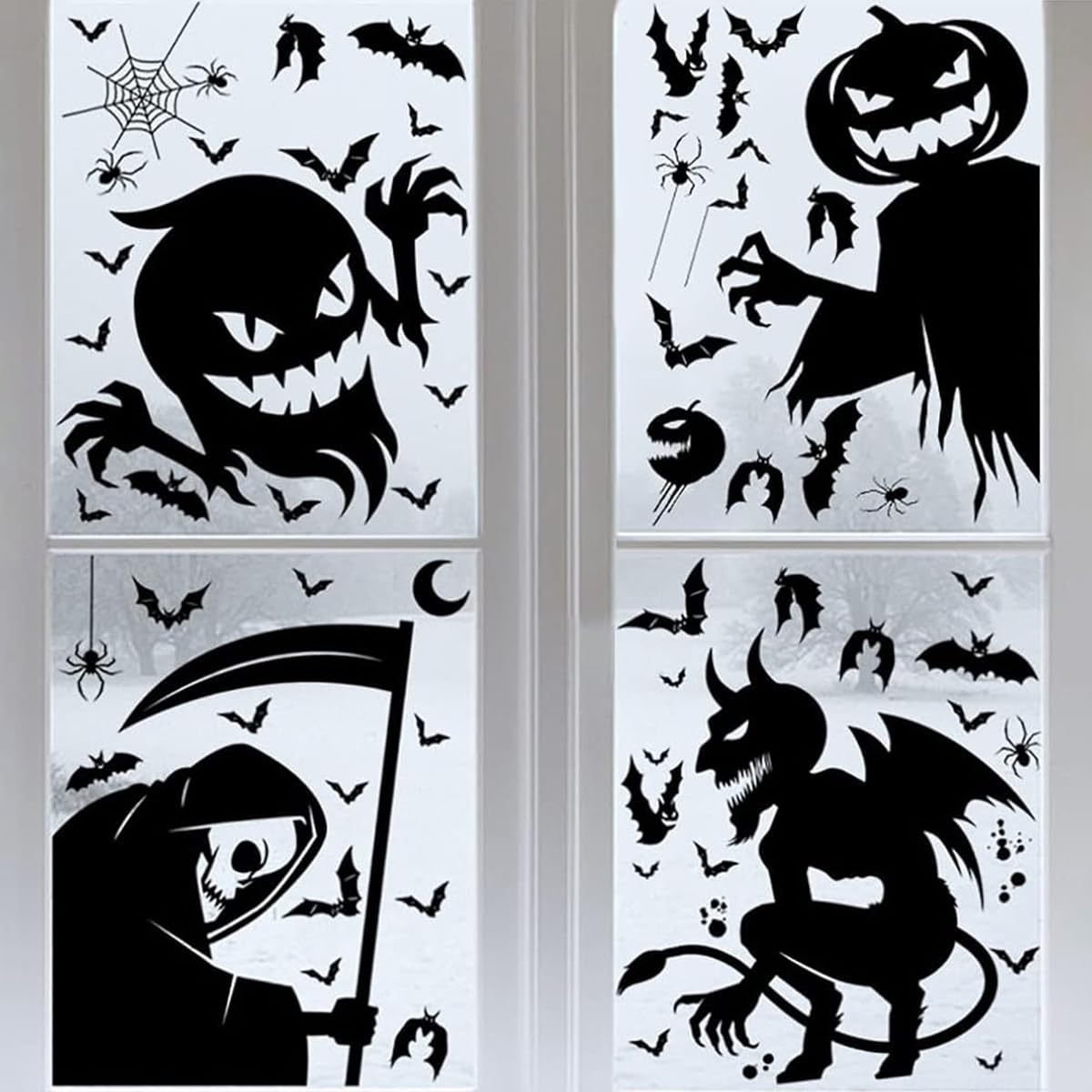 HASTHIP Halloween Window Decals Spooky Ghost Devil Window Stickers Black Silhouette Non-Adhesive Halloween Wall Stickers Halloween Party Room Decor