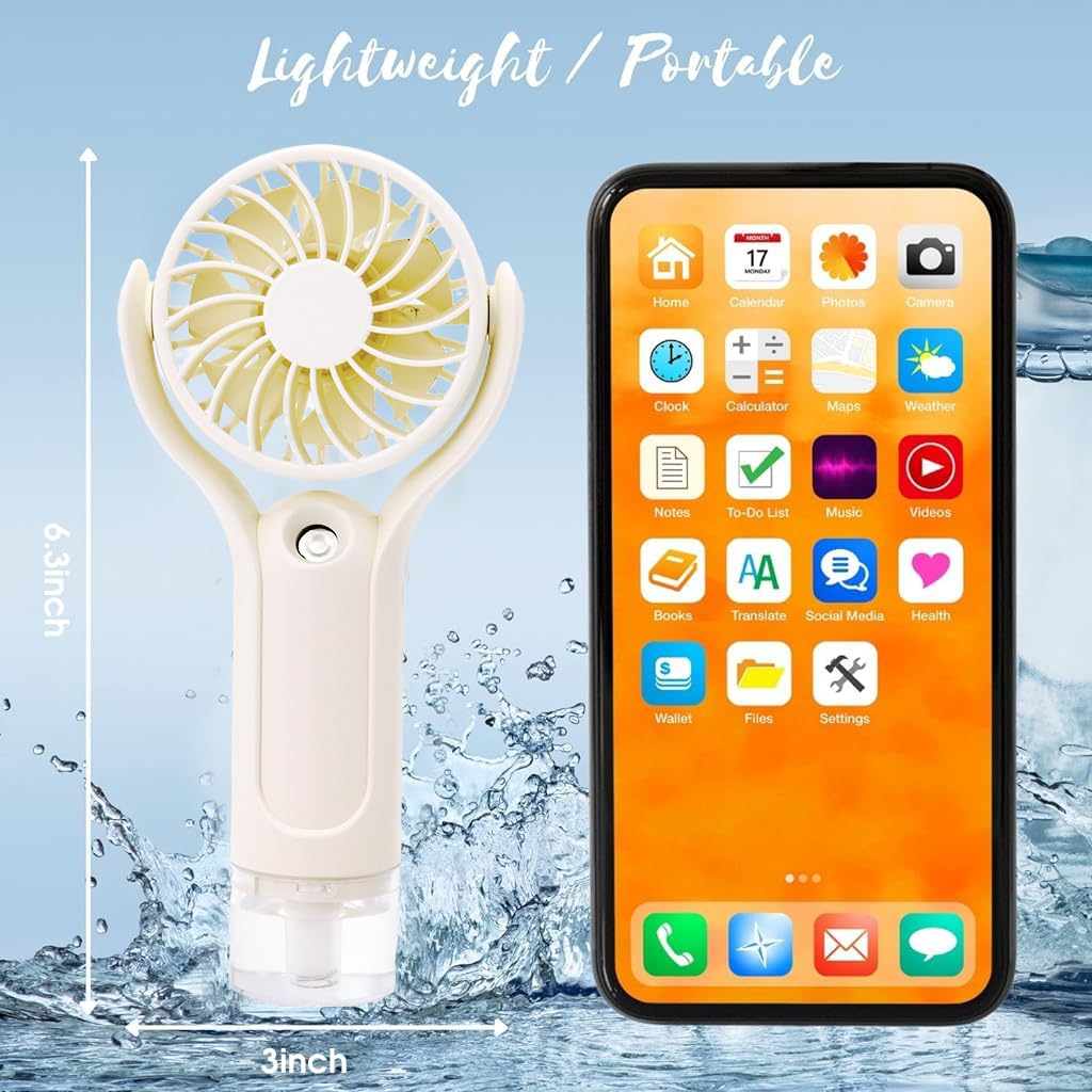 ZIBUYU Portable Fan, Hand Fan, with Mist Sprayer 2 In 1 Travel USB Mini Fan Desk Fan with 3 Speeds, hand fan rechargeable for Hot Summer Ideal for Home, Office, Kitchen & Travel Use(1000mAh)