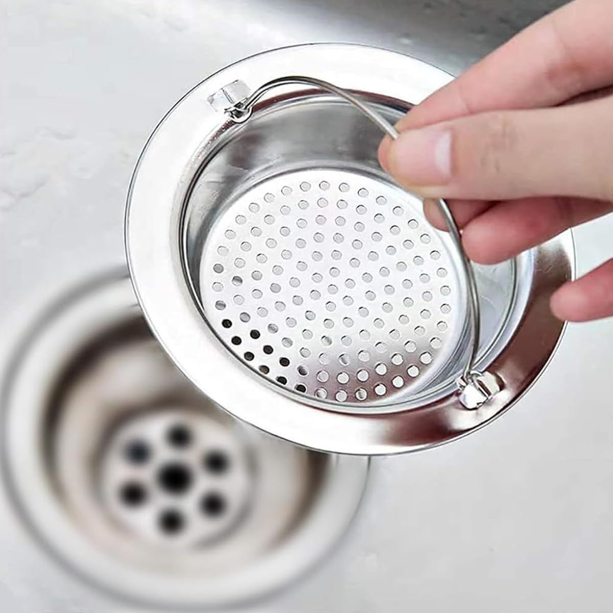 HASTHIP Sink Strainer 2-Pack, 11cm Stainless Steel Kitchen Sink Drain Mesh Basket With Handle, Food Catcher Screen, Sink Stopper for Home Kitchen And Bathroom, Prevents Clogging