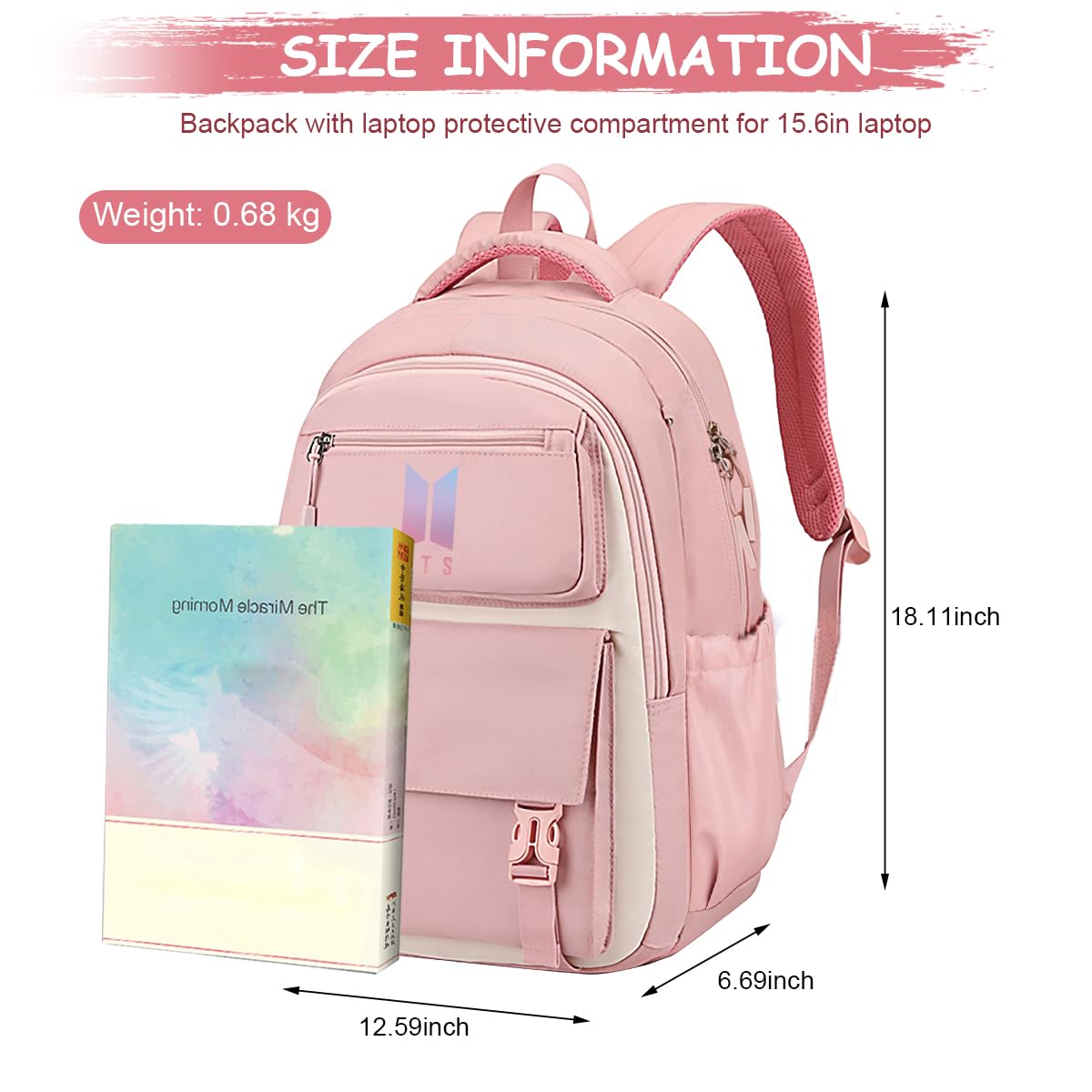 PALAY BTS Backpack For Girls School Backback Kpop BTS Bangtan Girls Casual Backpack Suitable for Students 15.6in Laptop Backpack