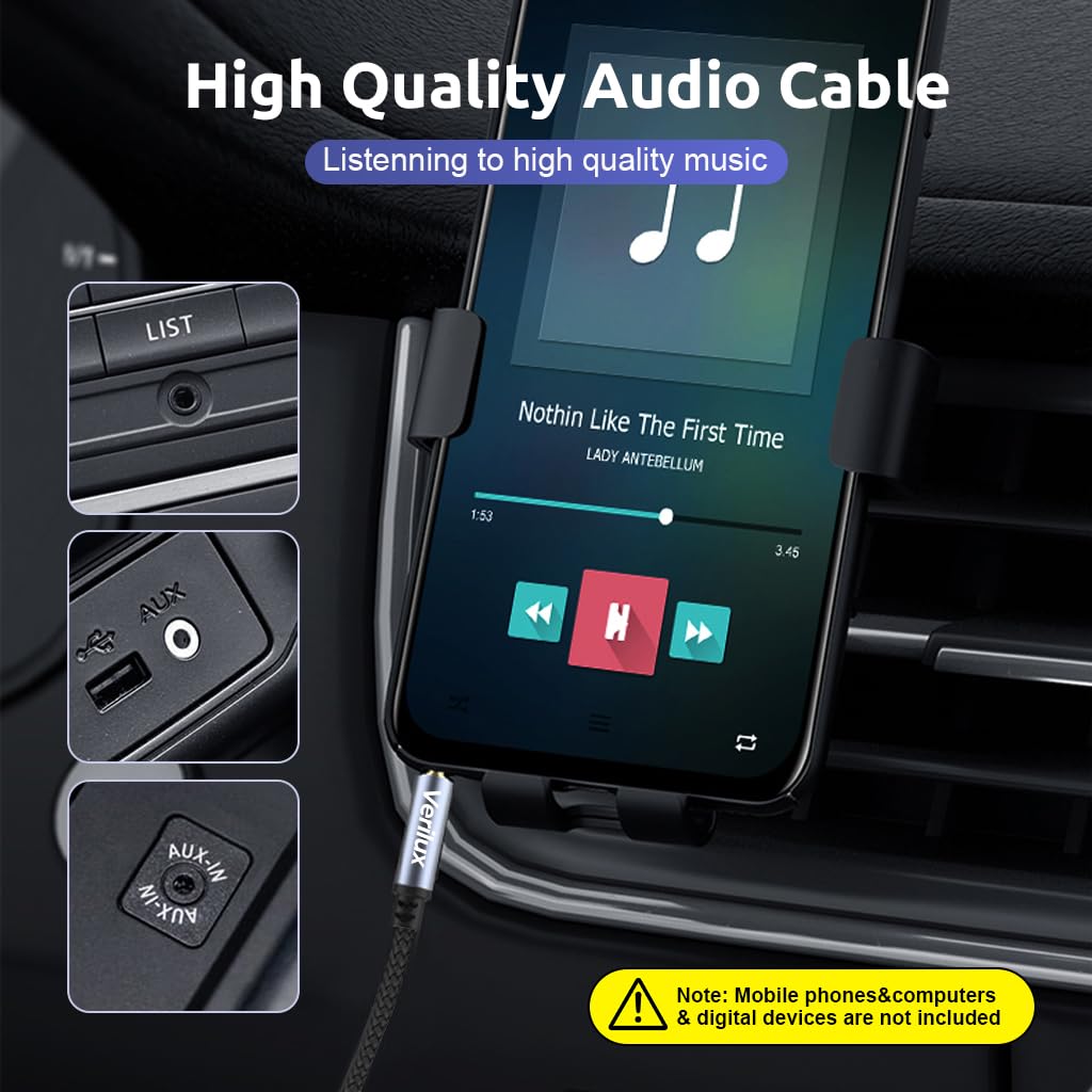Verilux Audio Aux Cable, 16.4Ft Jack Audio Extension Cable Male to Female Audio Jack Cable, Universal Stereo 3.5 mm to 3.5 mm Cable for Phones, Speakers, Headphones, Tablets, MP3 Players and Car