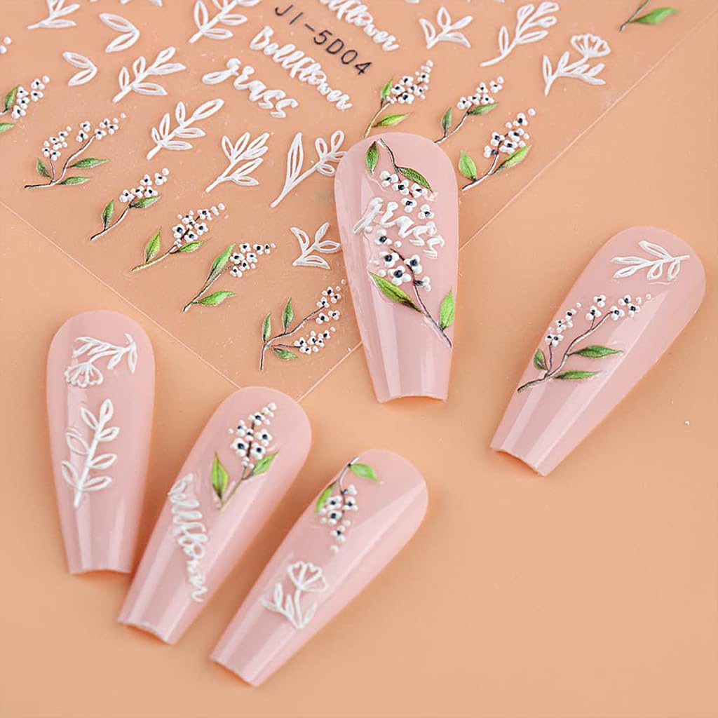 MAYCREATE 5 Sheets Nail Art Decor Stickers 3D Embossed Flower Charms for Nail Art 5 Styles Flower Nail Charm Sticker for DIY Nail Extension Self-Adhesive Nail Art Decals