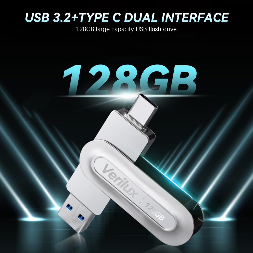 Verilux 128GB USB 3.2+ Type C Hi-Speed SSD,