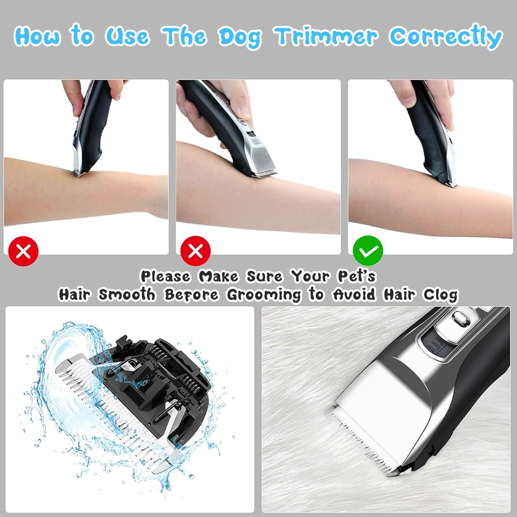 ZIBUYU Electric Dog Trimmer, Dog Grooming Kit with 2 Limiting Comb, Cleaning Brush USB Hair Trimmer for Thick Long Hair Dogs, Cats Switchable 5 Speed Mode Pet Grooming Hair Clipper For Dogs Cats