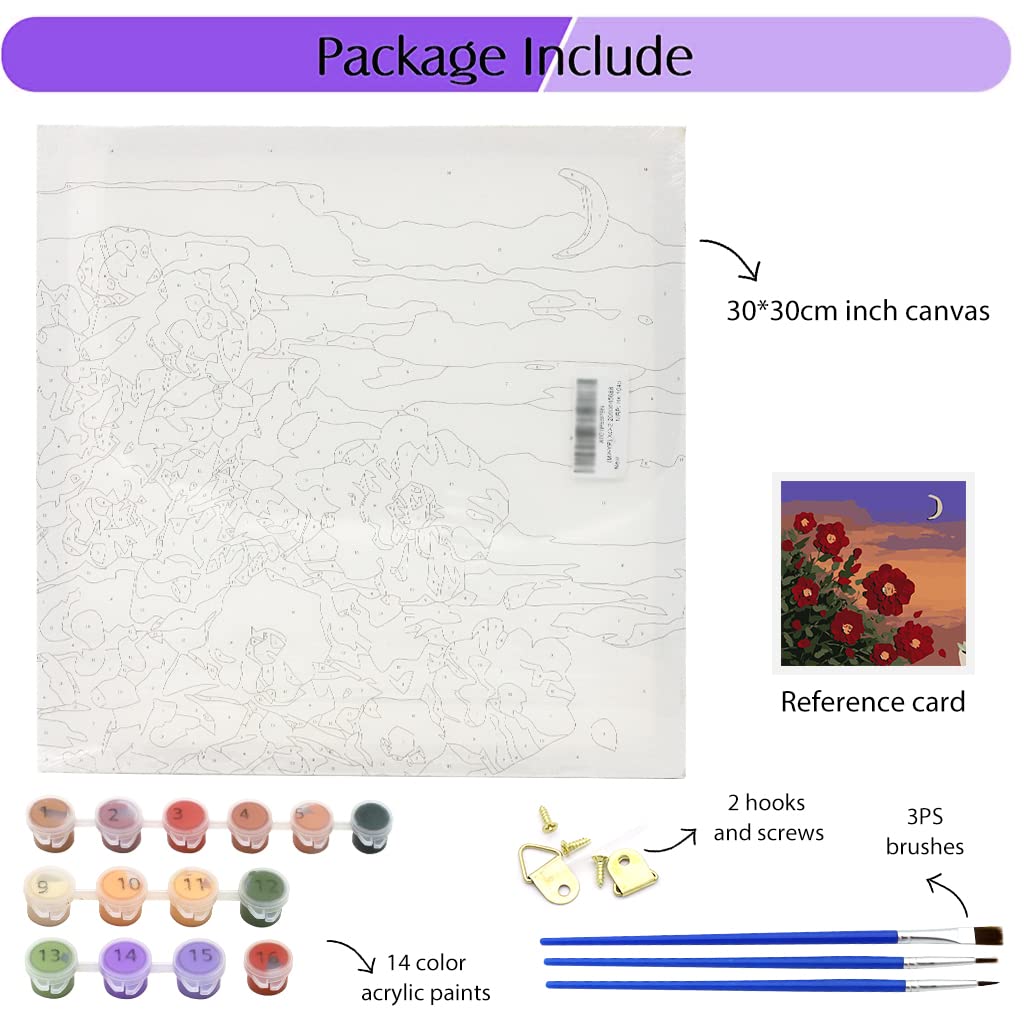 HASTHIP DIY Oil Painting, Paint by Numbers Kits, Paint by Numbers for Adults Kids Flowers Acrylic Painting Tool Kit for Living Room Bedroom Decor, 30 * 30cm