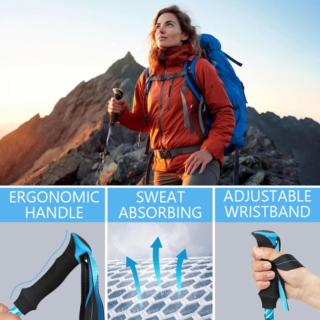Proberos 49'' Trekking Pole, Retractable Heavy Duty Aluminum Travel Trekking Pole Quick Lock Length Trekking, Shock-Absorbent with Storage Bag & Accessories for Travel, Climbing, Hiking, 2pcs