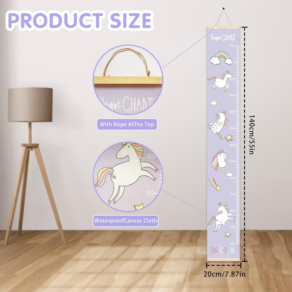 SNOWIE SOFT Cartoon Unicorn Growth Chart for Kids 60-180cm Wall Hanging Growth Chart for Kids & Teenagers Canvas Cartoon Growth Chart Waterproof Canvas Growth Chart for Kid's Room