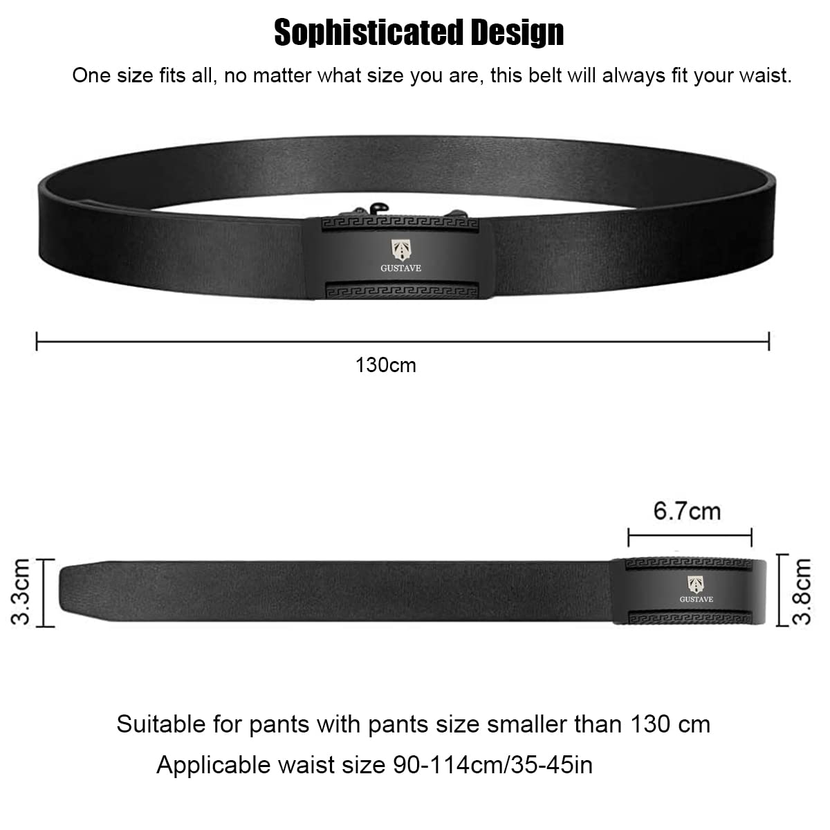 GUSTAVE Men Adjustable Leather-Leather Belt Adjustable Auto Lock Buckle Belt (Black)